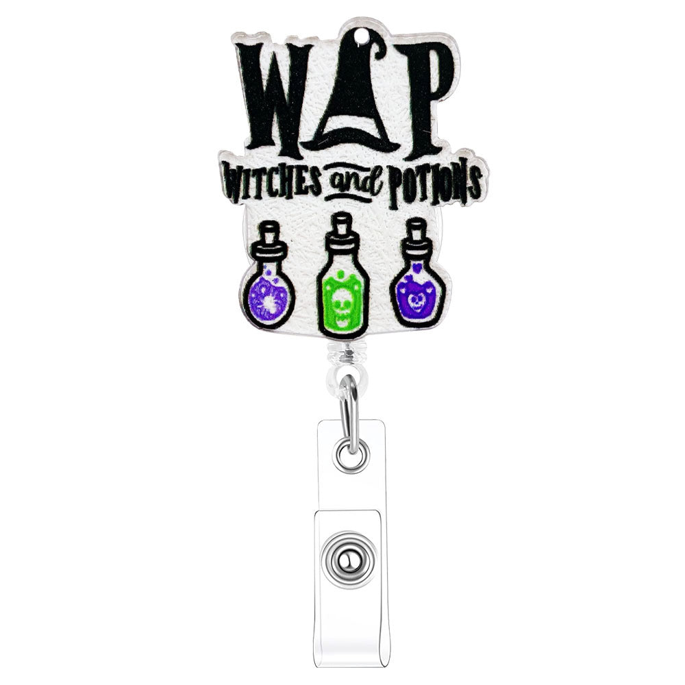 Wholesale Halloween Acrylic Printed Colorful Pumpkin Bat Easy Pull Badge Reels Keychains ACC-KC-XinDing005