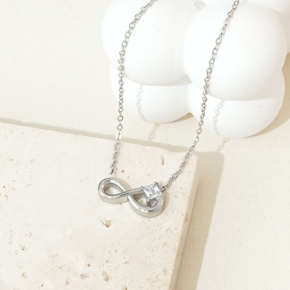 Wholesale Titanium steel infinity symbol necklace with zircon stones