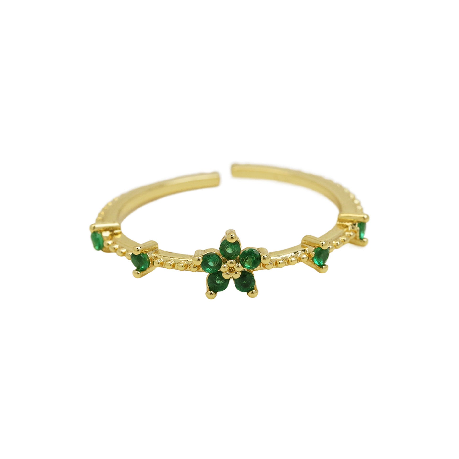 Wholesale  18k Brass Color Zirconium December Birthstone Small Flower Opening  Ring