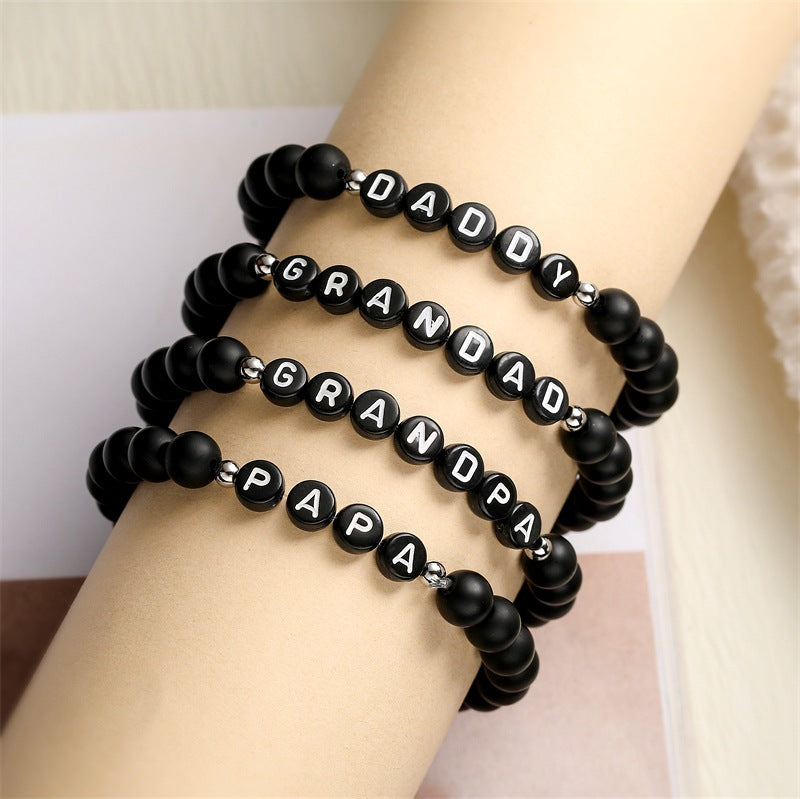 Wholesale European Style 8Mm Natural Stone DAD Letter Beaded Bracelet Father S Day Gift Elastic Cord Jewelry Accessory