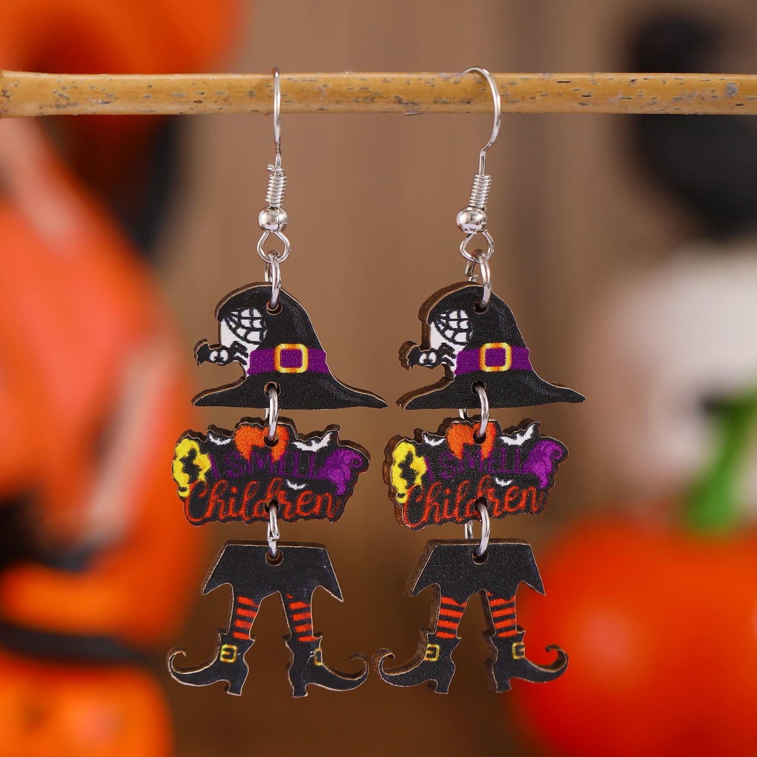 Wholesale  Pumpkin Skull Ghost Printed Wood Earrings Women' s Jewelry Accessory