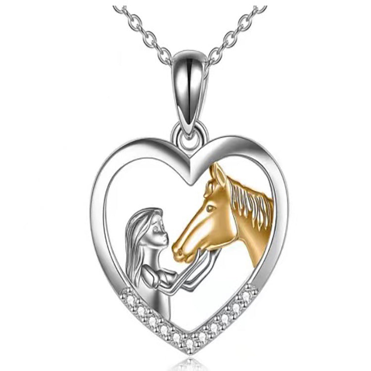 Wholesale  girl and horse color separation heart-shaped necklace