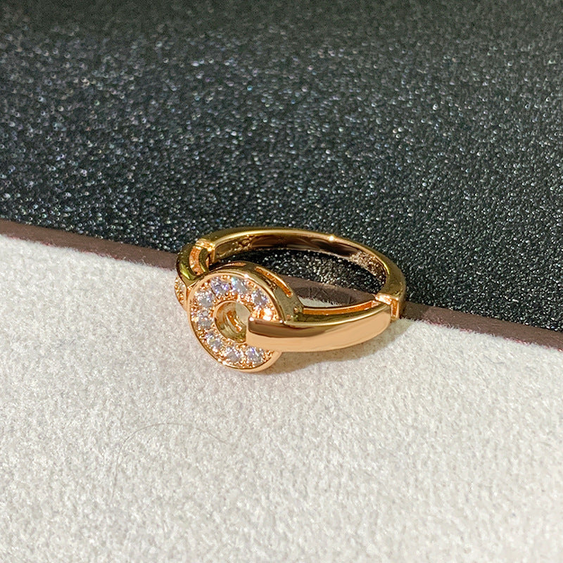 Wholesale Rose gold ring with diamond and copper coin ring