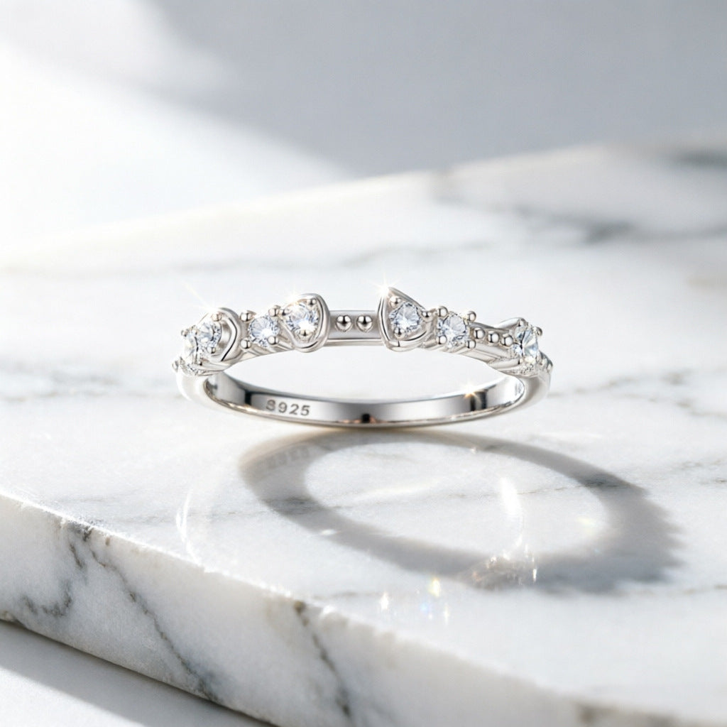Wholesale Chic Geometric Irregular Row Ring S925 Sterling Silver Zircon Women S Jewelry Everyday Wear Boutique Resale Gift