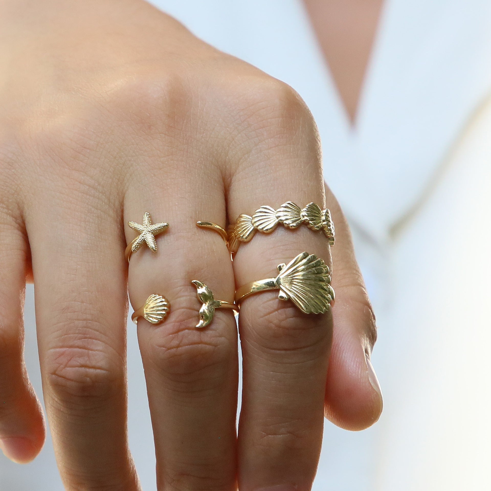 Wholesale Bohemian starfish shell fish adjustable open ring