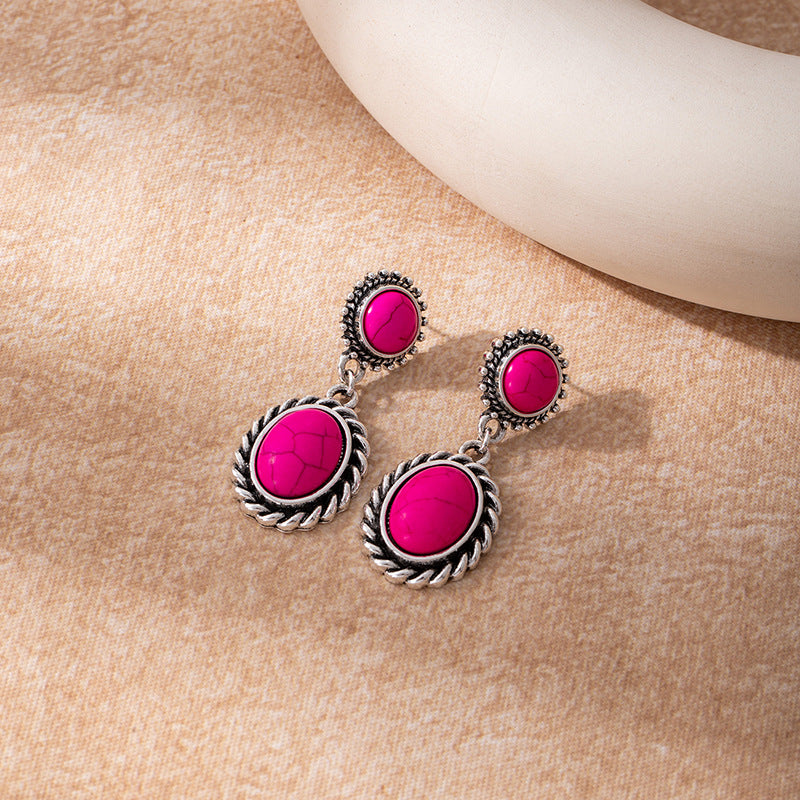 Wholesale Bohemian Turquoise Inlaid Alloy Earrings Boutique Resale
