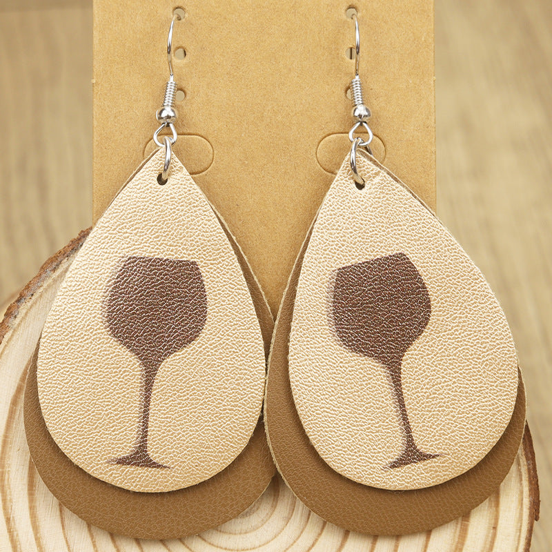 Wholesale  Bohemian Style Multi-Layered Leopard Print Striped Leaf Shape Women's Leather Earrings