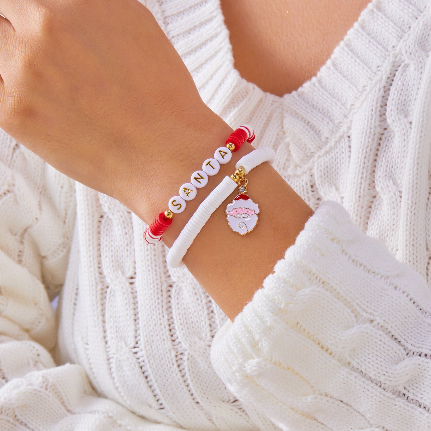 Wholesale  Christmas Tree Letter Polymer Clay Beaded Bracelet