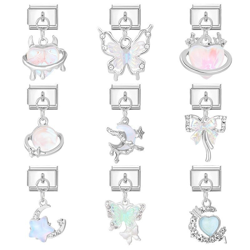 Wholesale Italian Charm Bracelet 9mm DIY Splicing Removable Titanium Steel  Love Bow Composable Bracelet