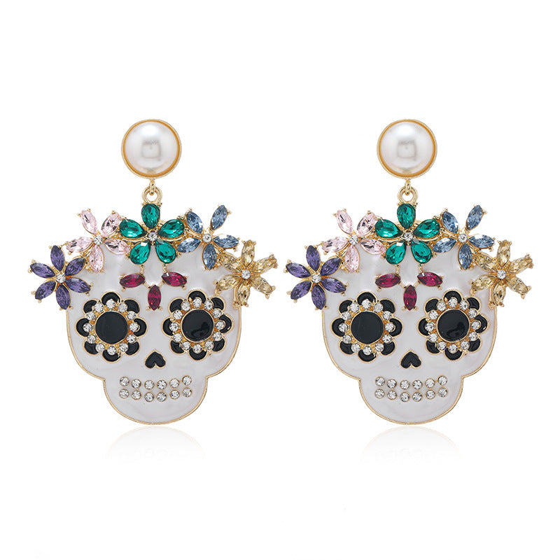 Wholesale Halloween Diamond Oil Dripping Skull Earrings ACC-ES-Haoc008