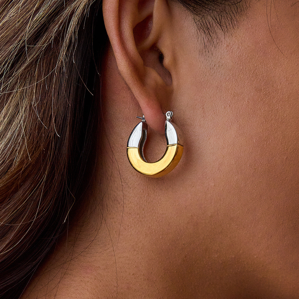 Wholesale 18K gold and stainless steel gold and silver color matching geometric polished earrings