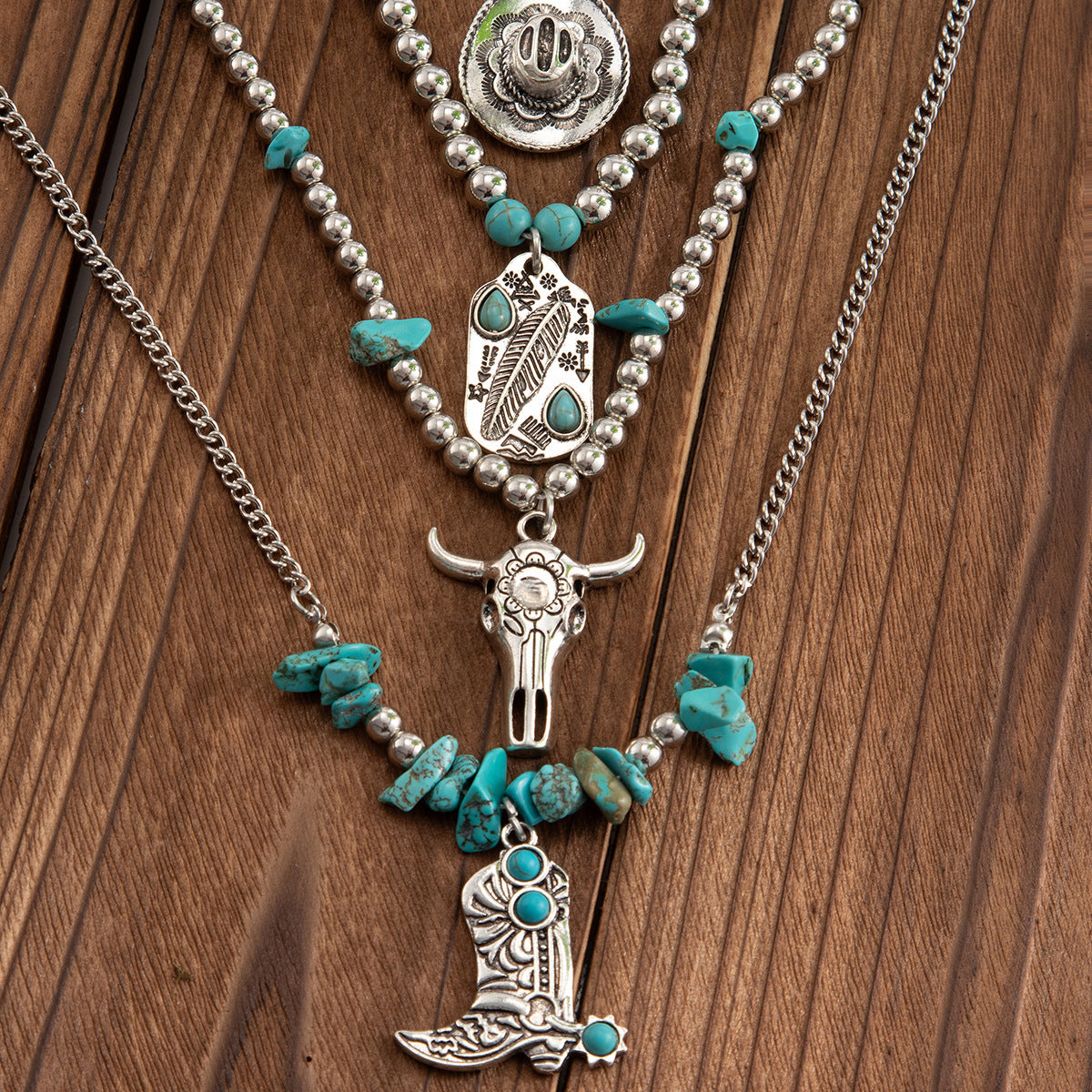 Wholesale Vintage Turquoise Western Style Cowboy Necklace Set ACC-NE-DN020