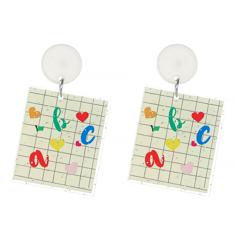 Wholesale Teacher' s Day Pencils Apples Books Cartoon Contrasting Acrylic  Earrings