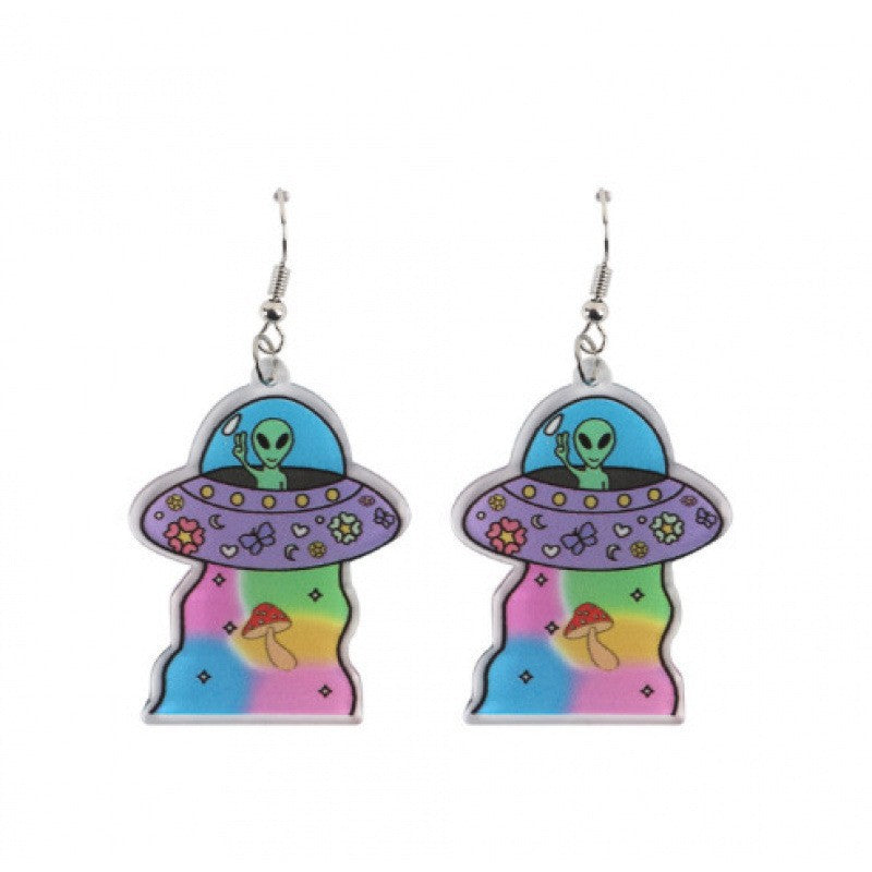 Wholesale Acrylic Cartoon UFO Alien Spaceship Acrylic Earrings