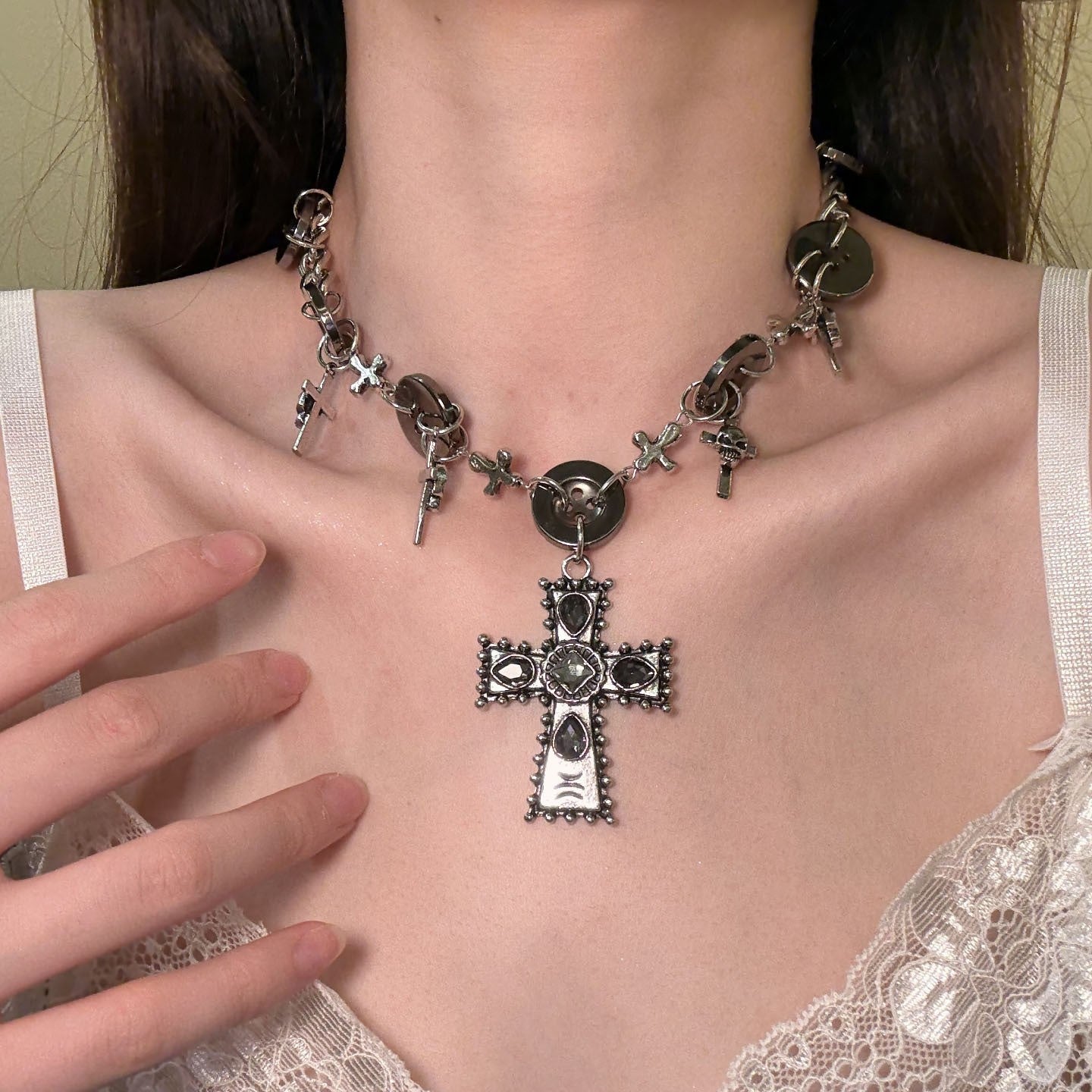 Wholesale Style Heavy-Duty Cross Button cross necklace