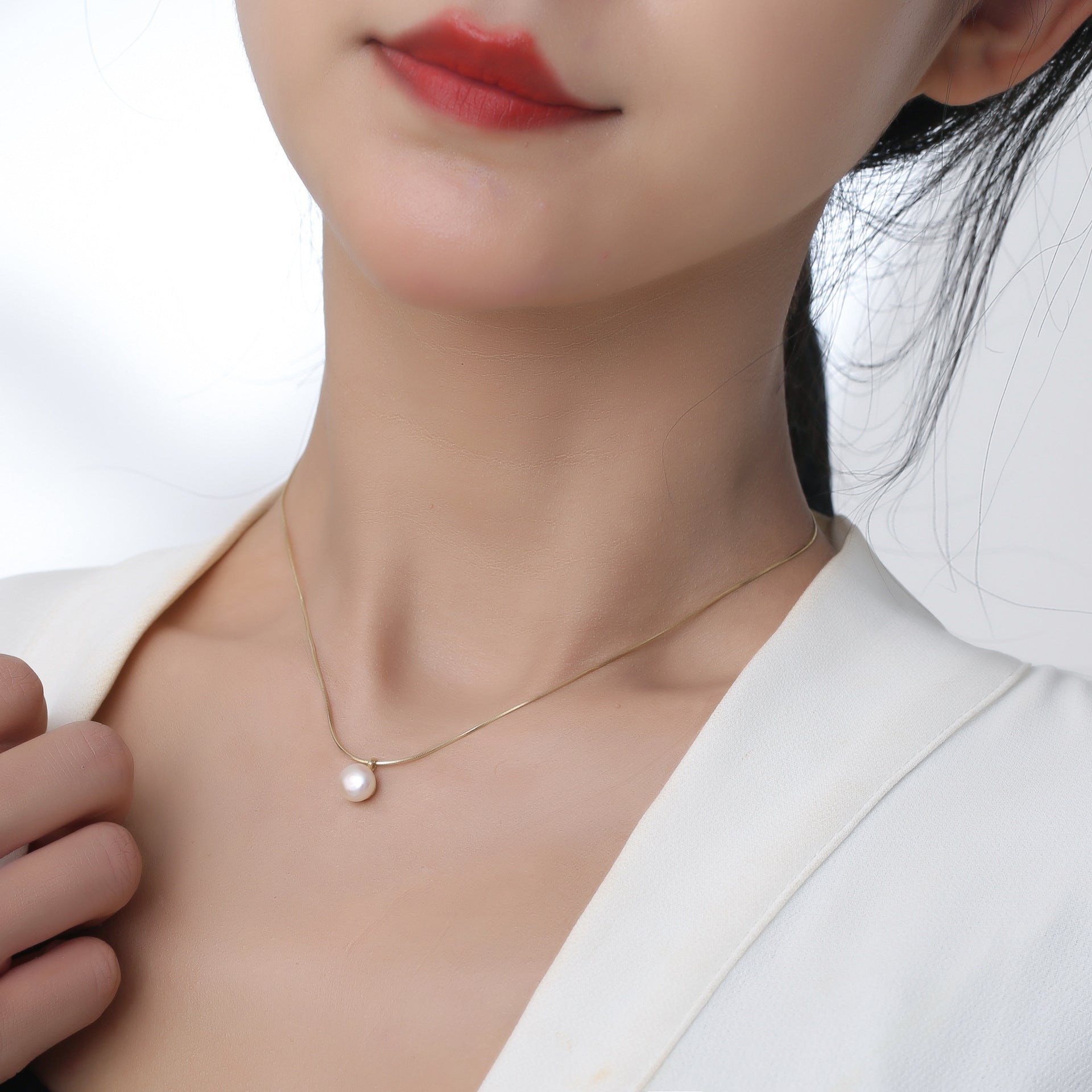 Wholesale 18k Real Gold Snake Bone Chain  Pearl Necklace