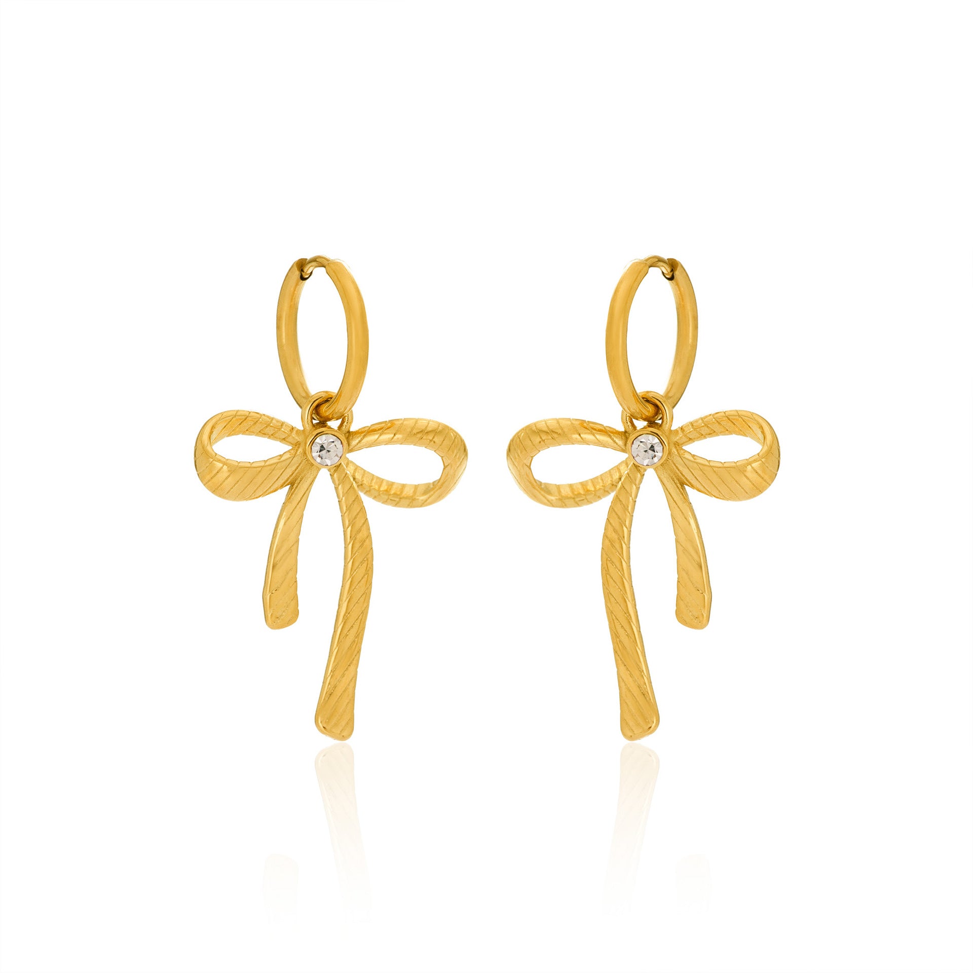 Wholesale  Titanium Steel light luxury fashionable British vintage bow zircon earrings