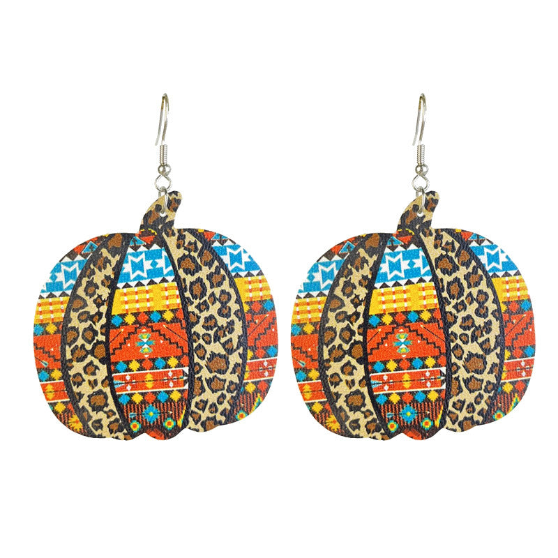 Wholesale 2 Pairs/pack Halloween Thanksgiving Day Aztec Pumpkin Wood Earrings ACC-ES-HY140