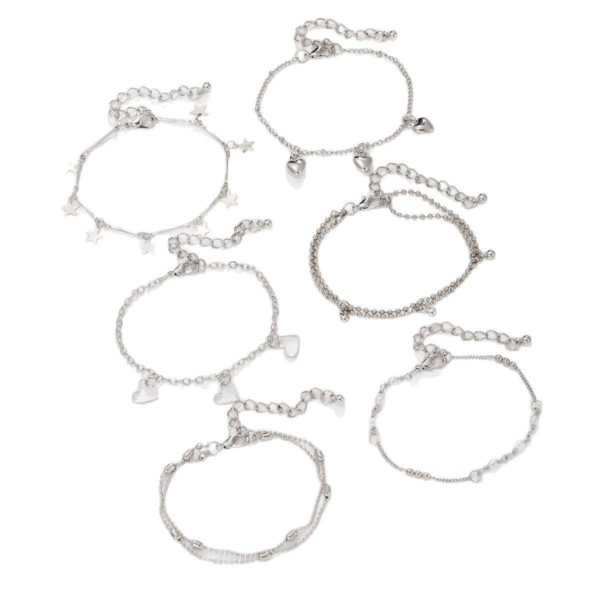 Wholesale 6-Piece Heart and Star Stacked Bracelets Set,  Stylish Jewelry Accessory for Women Boutique Resale