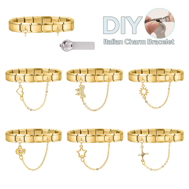 Bracelet de charme italien en gros 9 mm DIY SPLICURE DOUBLE PENDANT BRACILABLE D'ECHELABLE EN ACI
