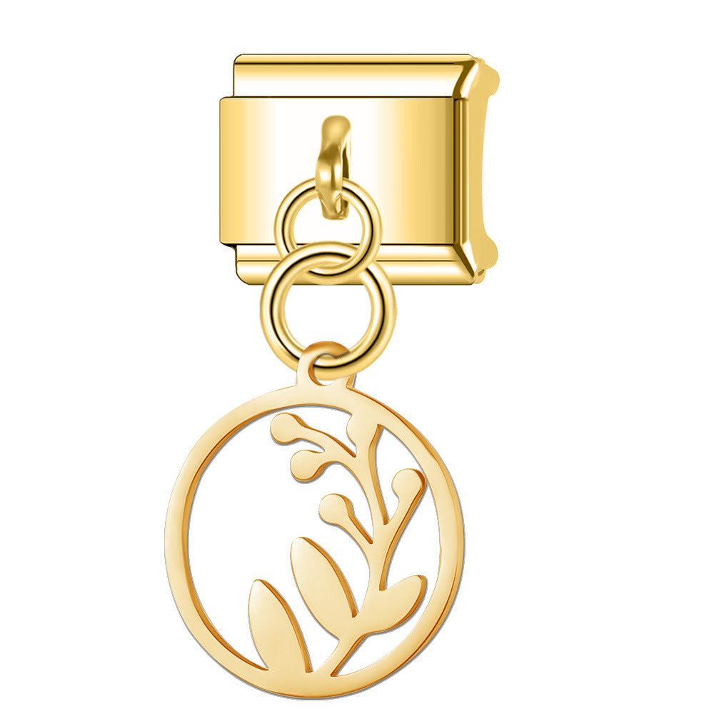 Wholesale Italian Charm Bracelet 9mm DIY Splicing Hollow Gold Pendant Stainless Steel Composable Bracelet