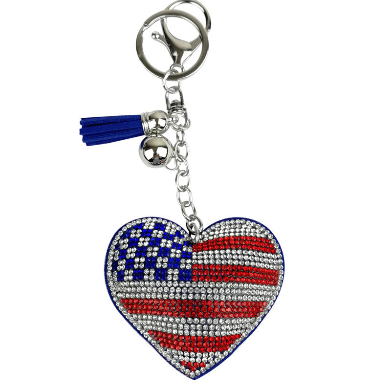 Wholesale  velvet Diamond-embedded peach heart Tassel Keychain
