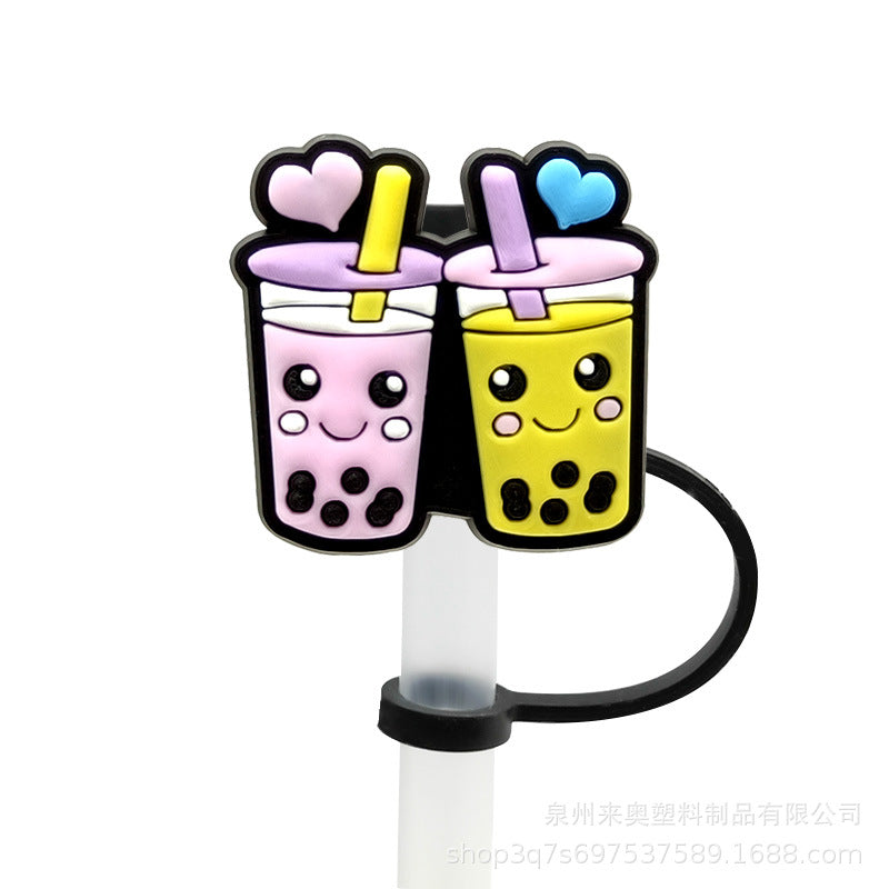 Wholesale 10PCS 7-8mm Cartoon Beverage Silicone Straw Tube Cap