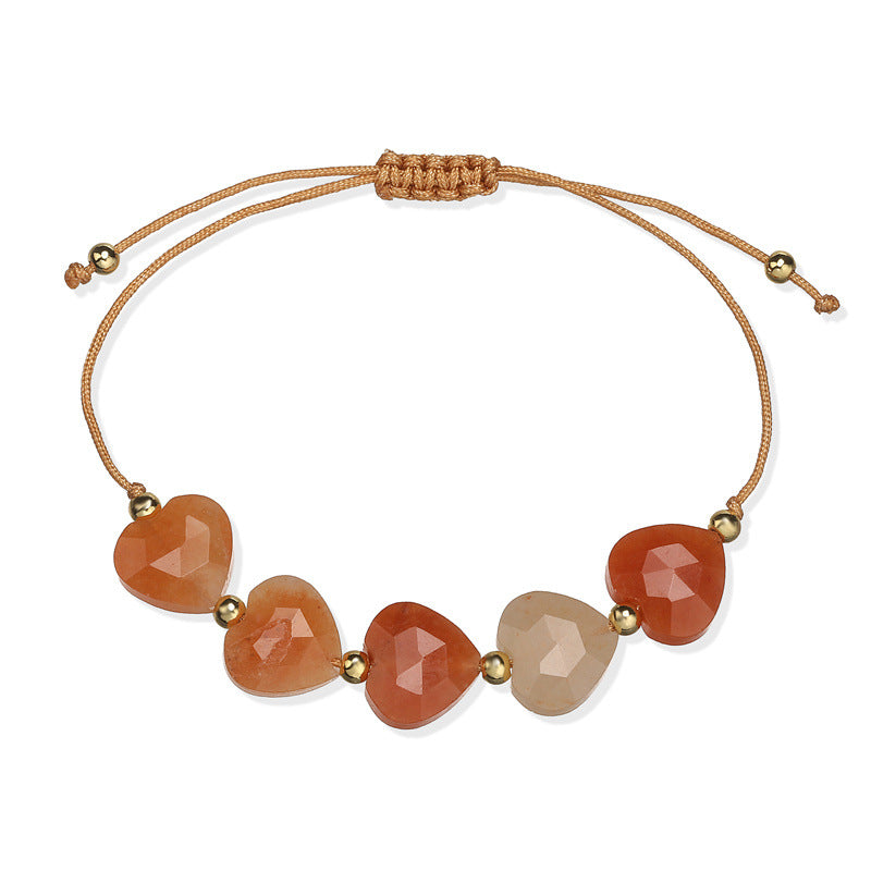 Wholesale Handmade INS Style Minimalist Woven Heart Bracelet Adjustable Copper With Tiger Eye Pink Crystal Green Aventurine Fashion Accessory Gift