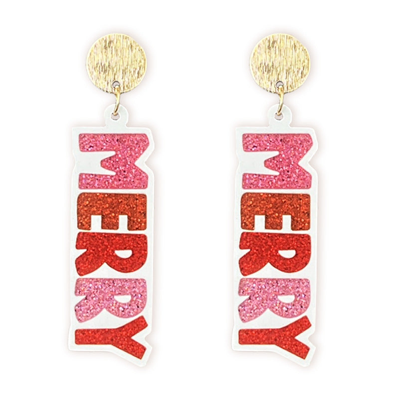 Wholesale 2 pairs/ pack Christmas Gingerbread House Flamingo Christmas Cookies Sparkling Earrings