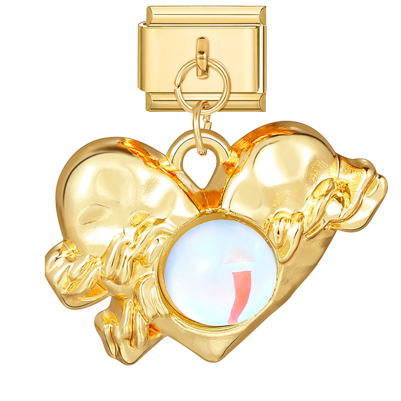 Wholesale Italian Charm Bracelet 9mm DIY Splicing Gold Heart Pendant Stainless Steel Composable Bracelet