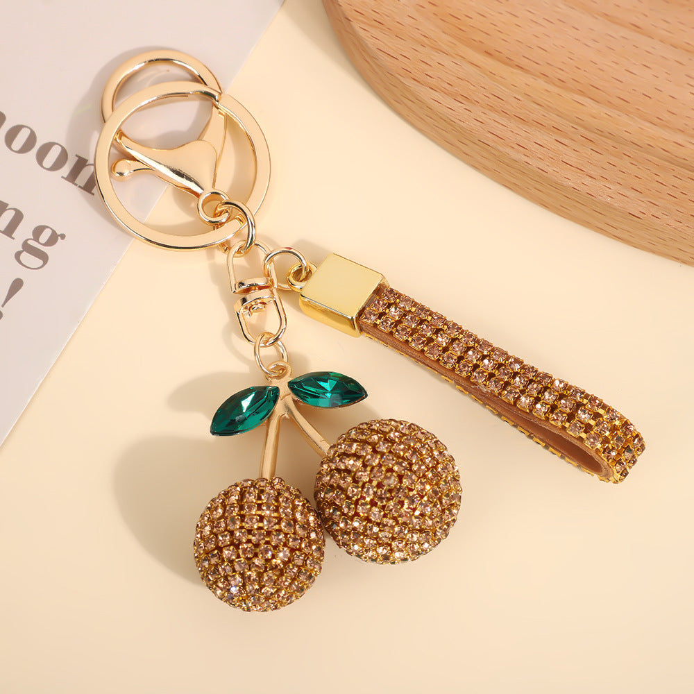 Wholesale Rhinestone Cherry Keychain Modern Minimalist Red Car Key Accessory And Bag Charm For Boutique Resale