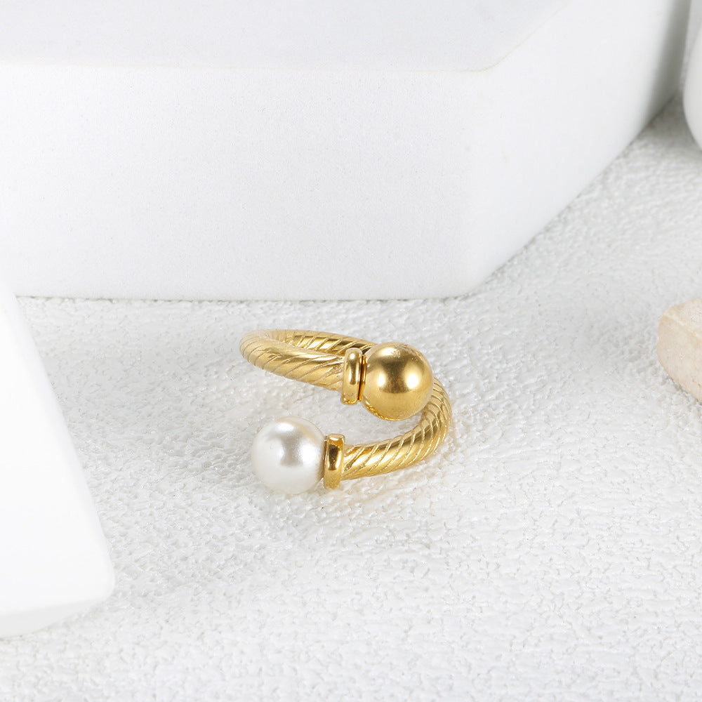 Wholesale Stainless steel man-made pearl open ring