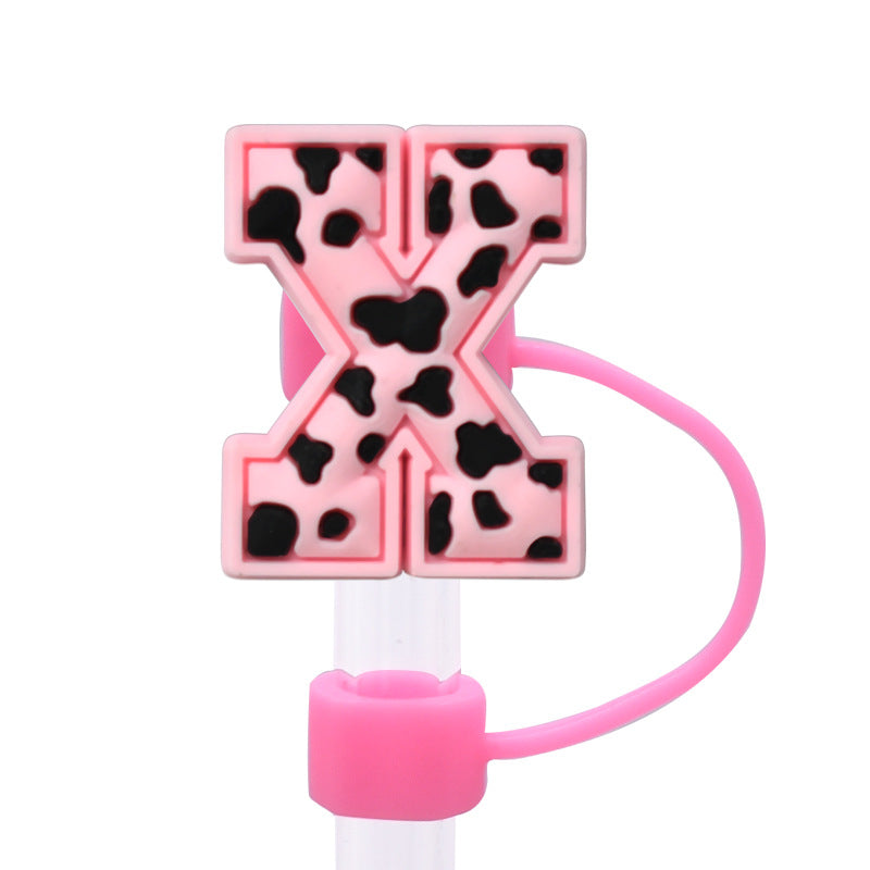 Wholesale Random 100pcs Pink leopard print cartoon Straw Cover Straw Tube Cap