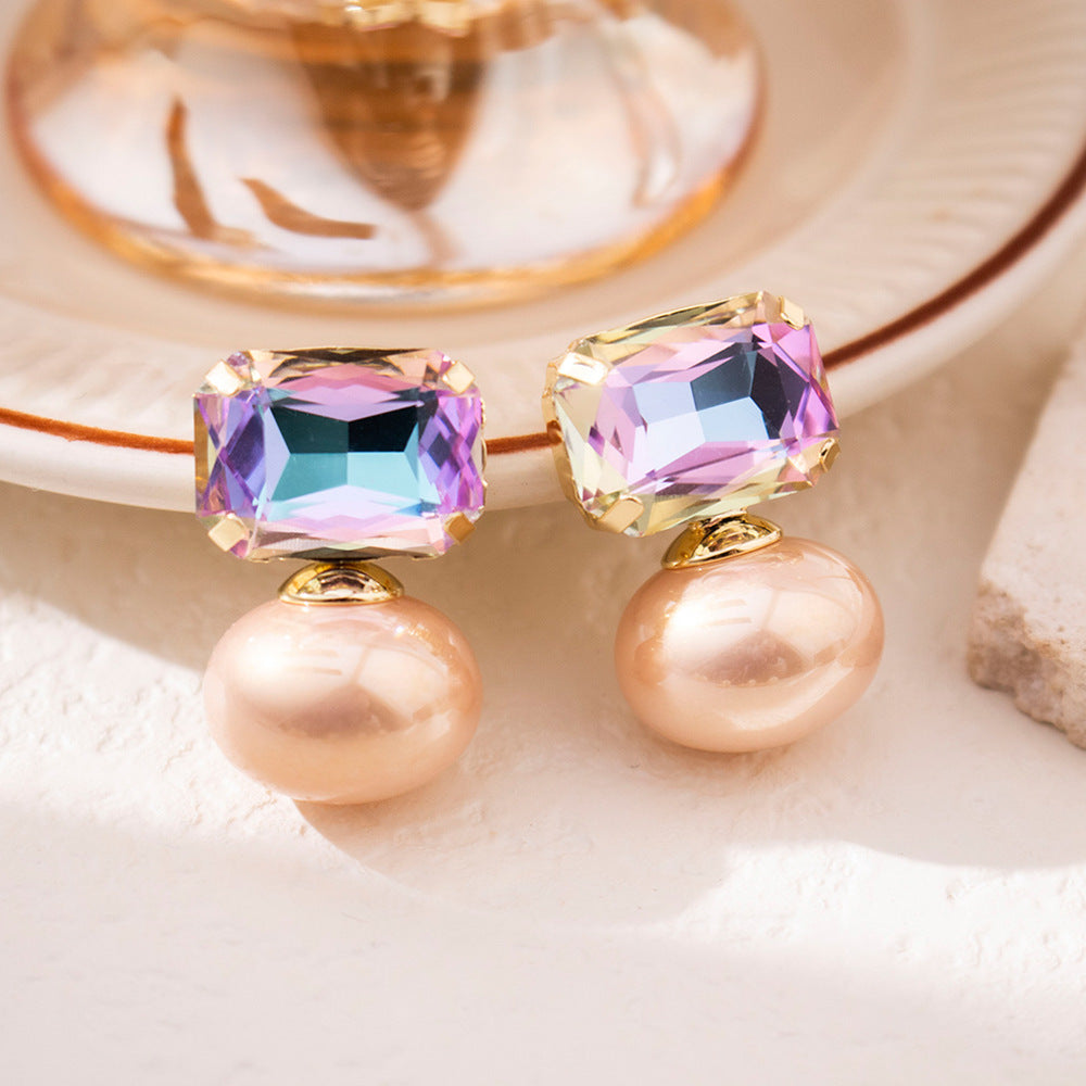Wholesale Vintage Baroque Large Pearl Earrings Geometric Zircon Design Sense Earrings