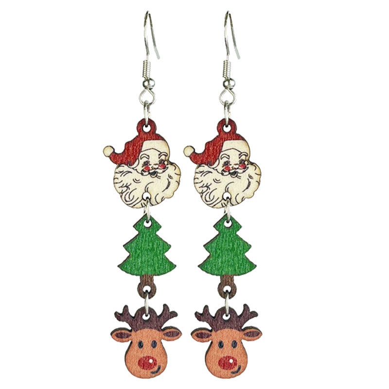 Wholesale 2 Pairs/pack Christmas Wood Christmas Tree Snowman Earrings ACC-ES-HY185
