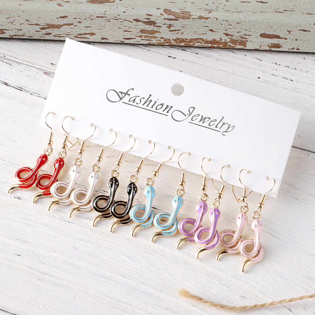 Wholesale  6 pairs of small snake earrings suit color small snake drop oil pendant earrings
