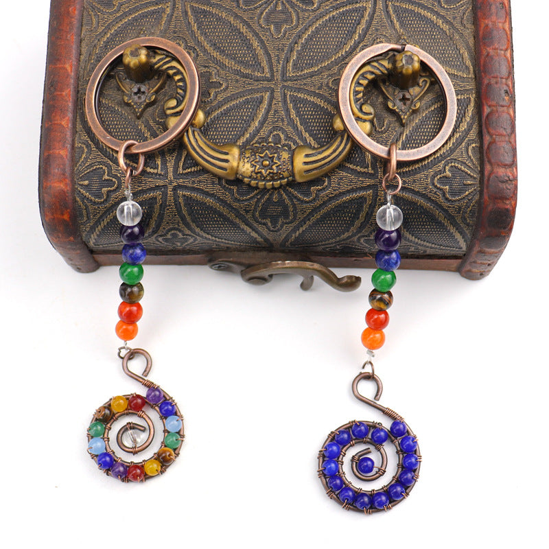 Wholesale Colorful Crystal Natural Stone Beads Spiral Keychain ACC-KC-HanX005