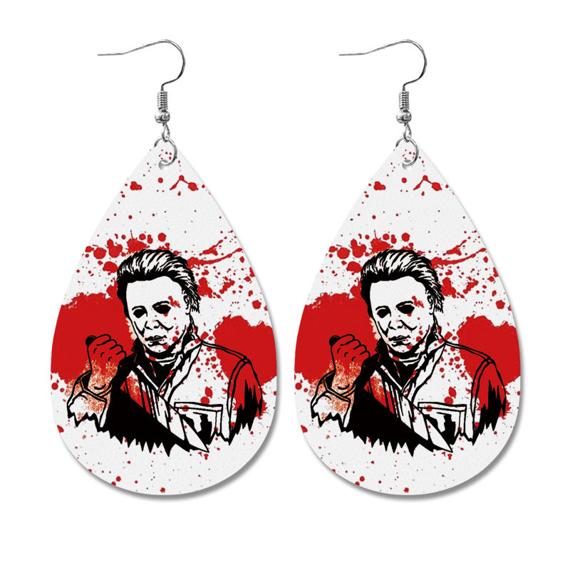 Wholesale Halloween Horror Movie Character Blood Stains Exaggerated Dark Style Leather Earrings ACC-ES-XinChuan044