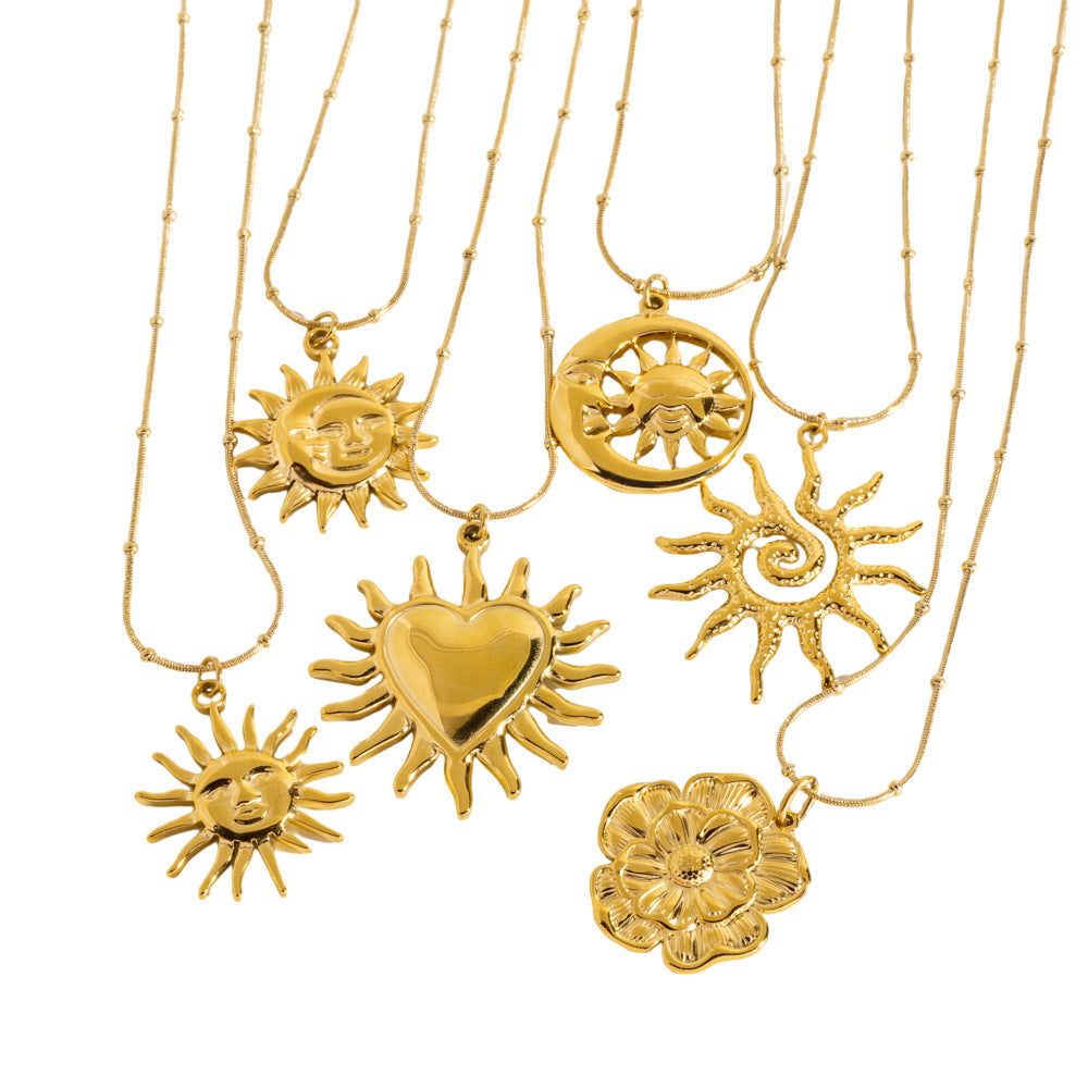 Wholesale Titanium steel  jewelry plated 18K gold fire sunflower love pendant necklace