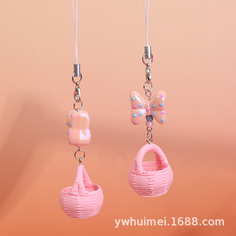 Wholesale 3D resin flower basket keychain