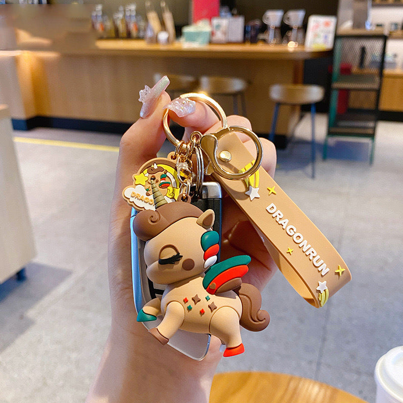 Wholesale Cartoon Cute Rainbow Horse Unicorn PVC Keychain Cute Keychain ACC-KC-BaiMao001