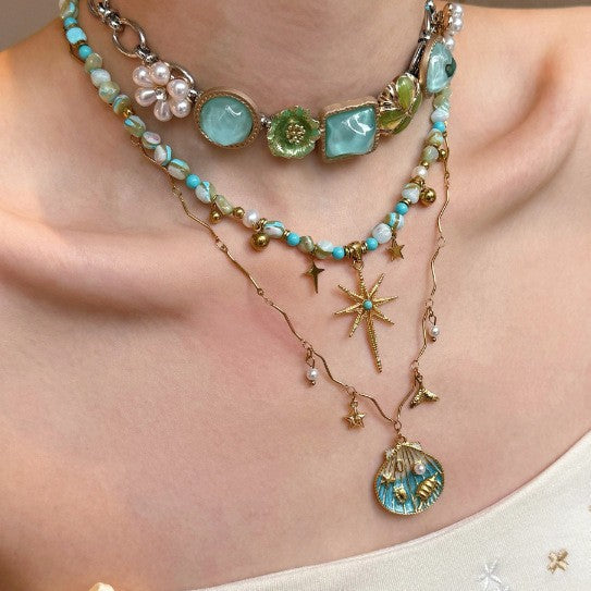 Wholesale Retro Bohemian Beaded Necklace Mixed Materials Alloy Pendant Fashion Jewelry Accessory