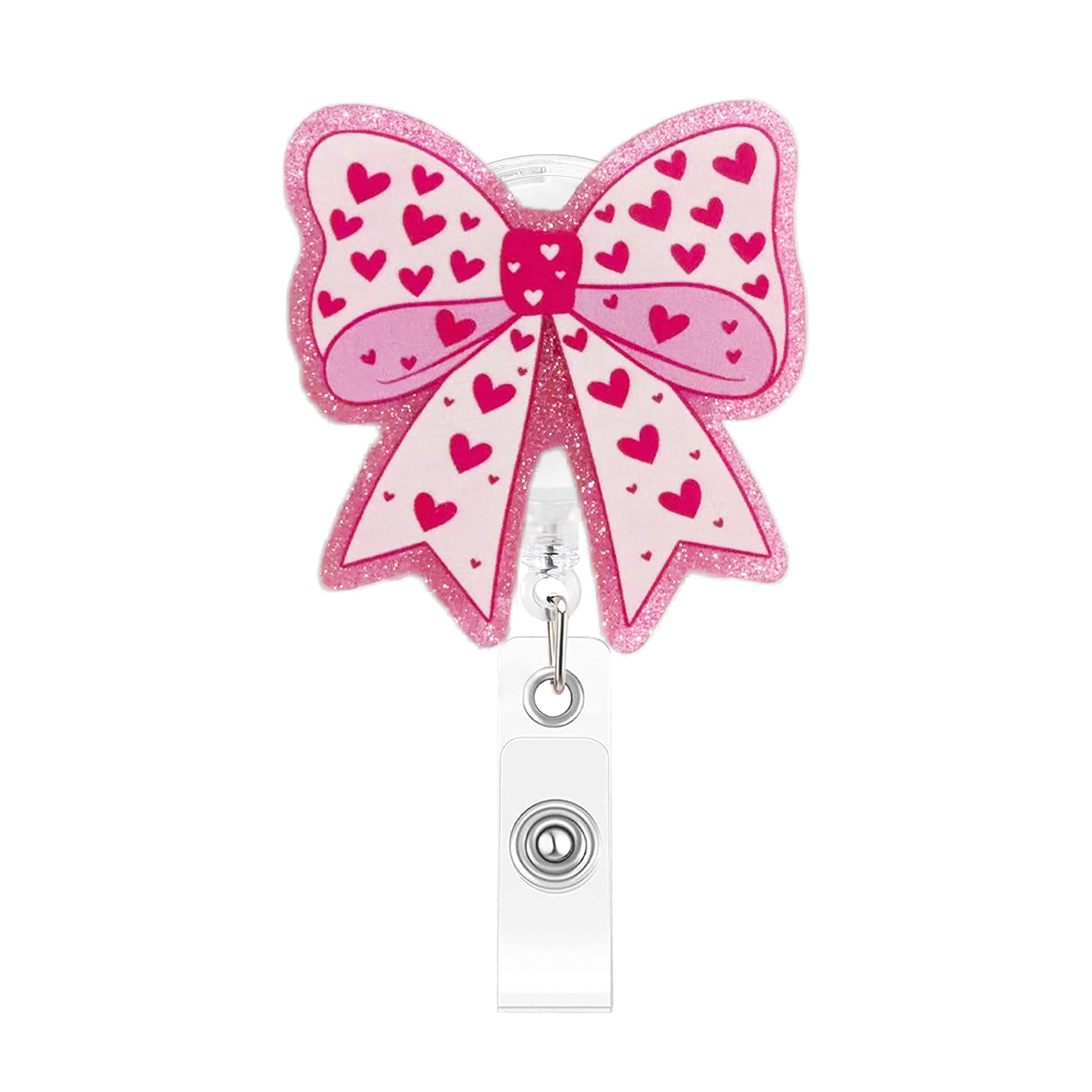 Wholesale Glitter Acrylic Retractable ID Card Holder Heart Design for Girls Fashion Accessory