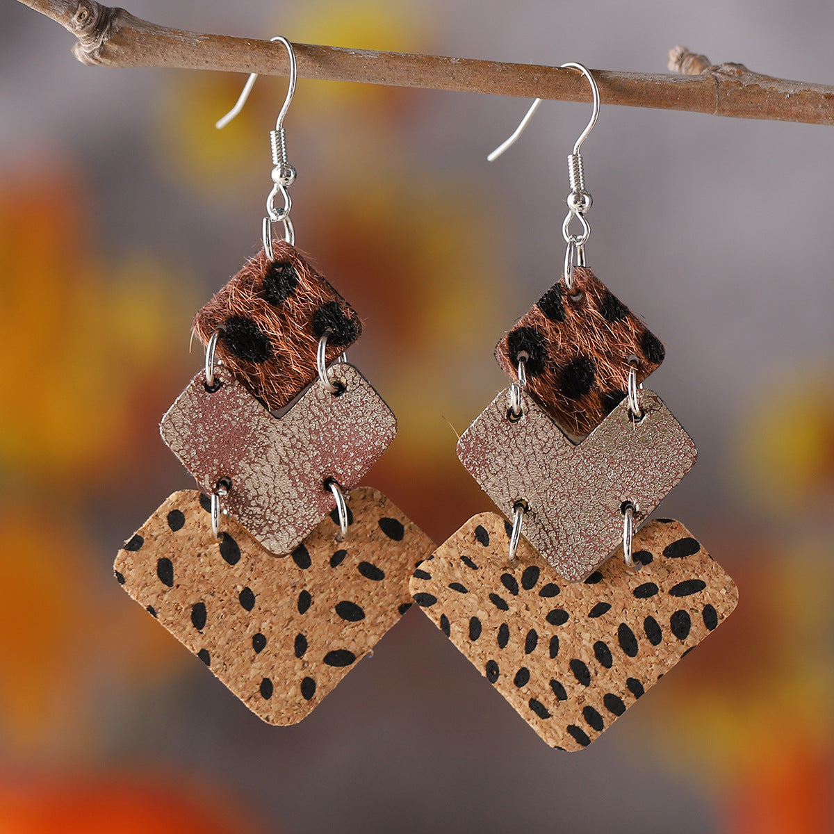 Wholesale Western Ethnic Style Leopard Cow Pattern Leather Earrings ACC-ES-ChuLian112