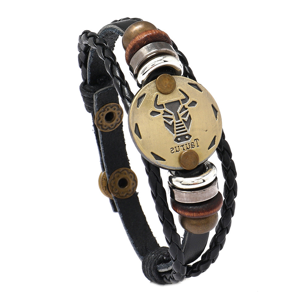 Wholesale 12 Constellations Cowhide Bracelet Adjustable Braided Beaded Bracelet Miyuki ACC-BT-Saih002