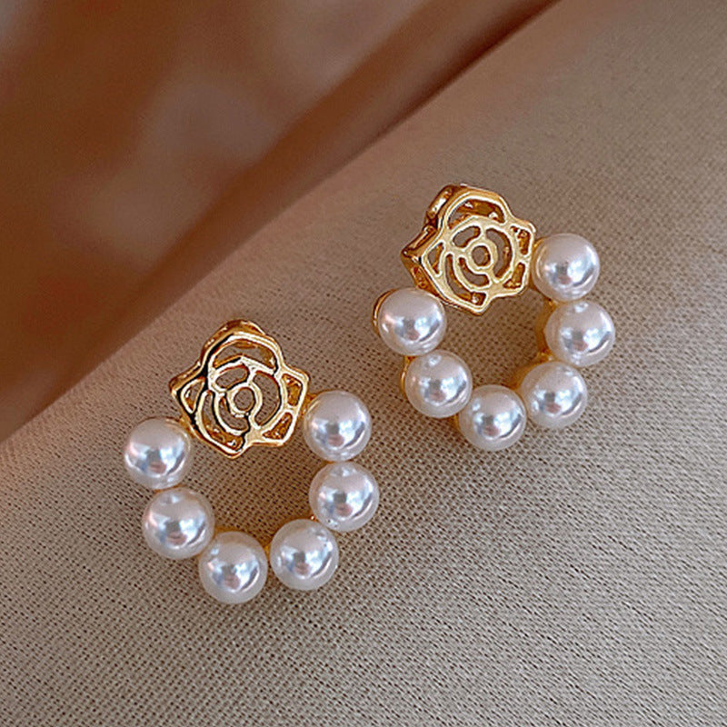 Wholesale S925 silver needle earrings fashion flower zircon Pearl Crystal ear studs earrings