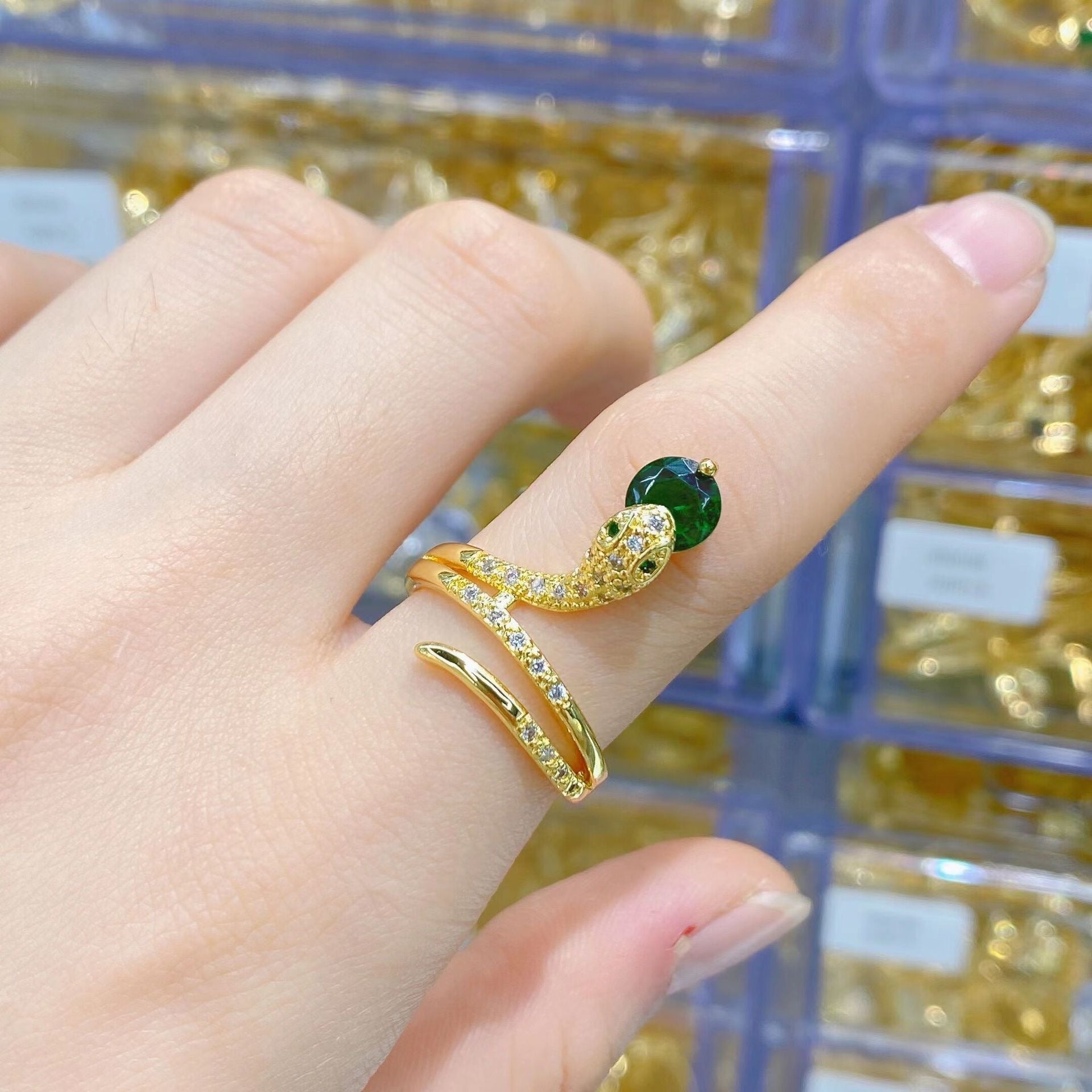 Wholesale Vintage Snake Design Copper Zircon Open Ring Trendy Women S Jewelry Accessory Gift