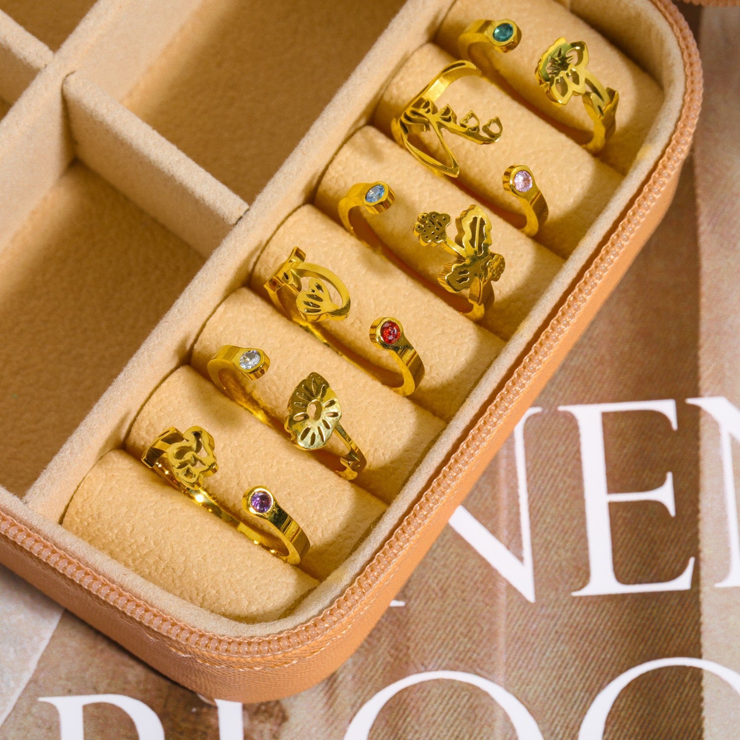 Wholesale Titanium Steel 12 constellation ring December flower Adjustable ring