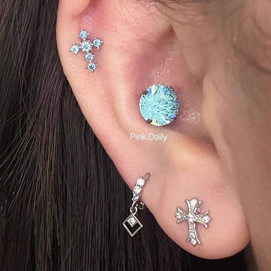 Wholesale Halloween  Super Flash Full Diamond Cross Ear Bone Nail  Titanium Steel Earrings