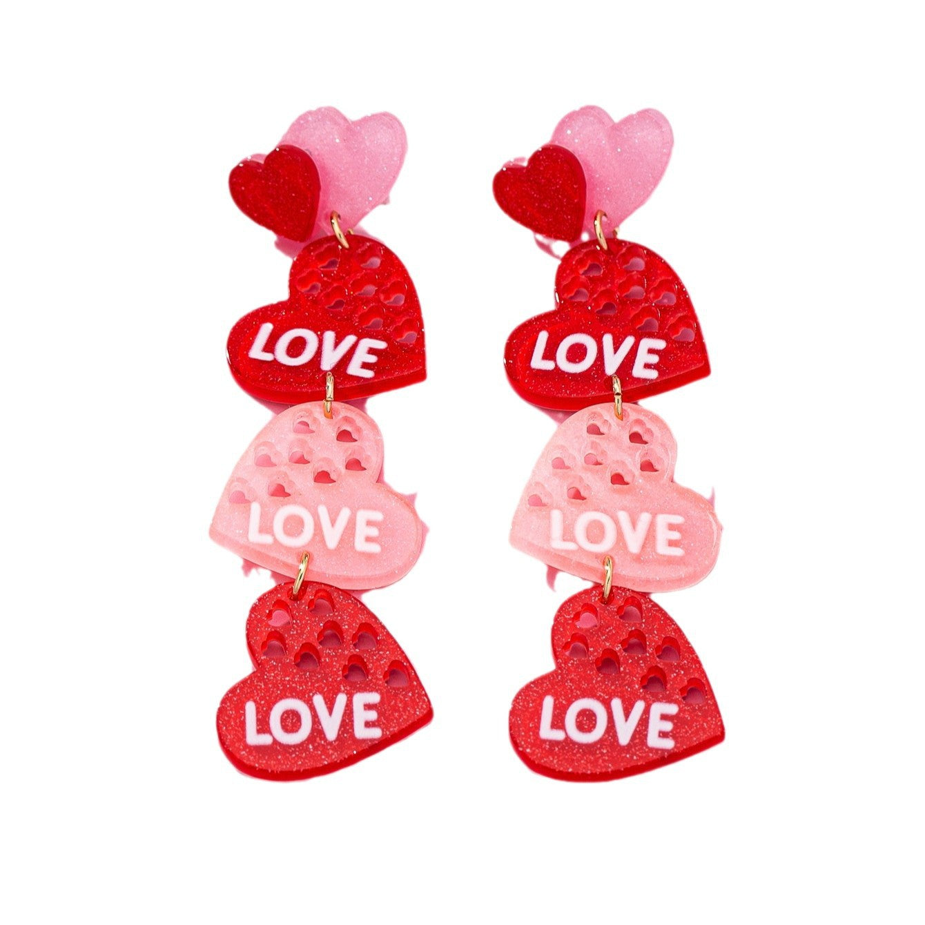 Wholesale Valentine's Day Acrylic Cute Pink Heart Hollow Earrings